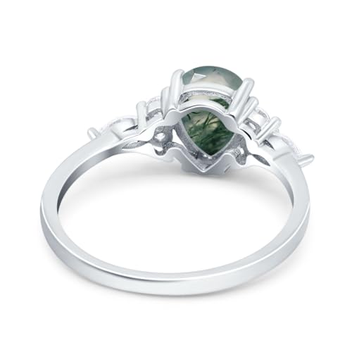OMRANII Art Deco Ring Natural Green Moss Agate Pear Teardrop Vintage Style CZ Statement Wedding Engagement Rings For Women 925 Sterling Silver Gift For Her3