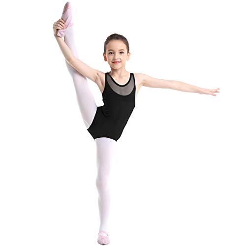 Yeahdor Maillot de Gimnasia Rítmica para Niña Maillot de Danza Ballet sin Manga Leotadro de Pritinaje Artistico Empalme de Malla Disfraz Bailarina Negro 6 Años