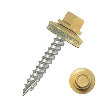 Eagle 1 Metal Roofing Screws #10 - Painted Hex Head Self-Tapping Screws with EDPM Rubber Washer for Metal to Wood, Vinyl, Small Sheet Metal - Free Magnetic Driver (Saddle Tan, 1.5 Inch, 250)