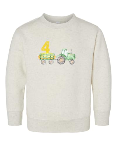 KLATCH Toddler Baby Boy Birthday Tractor Outfit Four Number Sweatshirt Shirts Birthday Gift for Kids (US, Age, 2 Years, Natural)