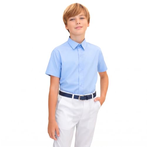 Image of Lilax Boys Classic Short Sleeve Button Down Casual Solid Dress Shirt