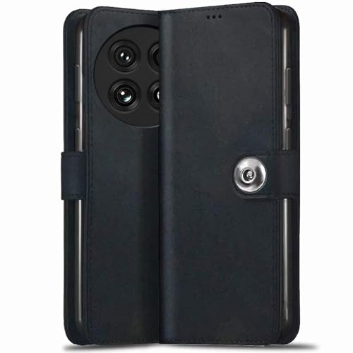 Image of TheGiftKart Flip Cover Back Case for OnePlus 13 5G | Genuine Leather Finish | Designer Button | Inbuilt Pockets & Stand | Wallet Style Flip Back Cover Case for OnePlus 13 5G (Faux Leather, Black)