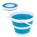 5L Faltbarer Eimer, 5L Falteimer Putzeimer Faltbar, Sandburg Strandeimer, Platzsparend Zusammenklappbar Wassereimer für Draußen Angeln Sandkasten Camping Eimer (Blau Weiß)