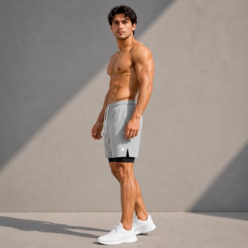 Image of BOLDSHARK Men's 2-in-1 Dual Layer Sports Shorts with Compression Inner Liner, Secure Phone Pocket, Quick-Dry Fabric for Gym, Running, Sports, Training & Workout