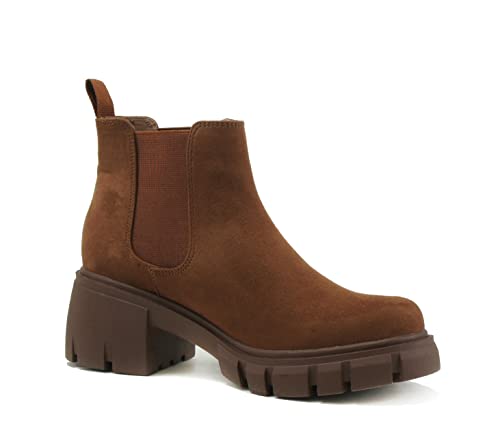 Image of Soda PIONEER ~ Women Lug Sole Mid Heel Chelsea Fashion Ankle Bootie w /Double Elastic Gore