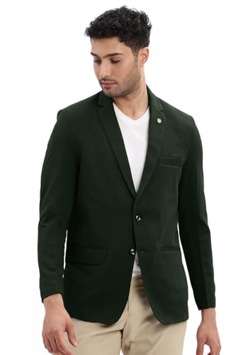 Image of SHOWOFFFF Men Solid Single Breasted Casual Blazer | Notched Lapel Full Sleeves Cotton Blazer for Mens | Slim Fit Regular Length Blazer for Men's