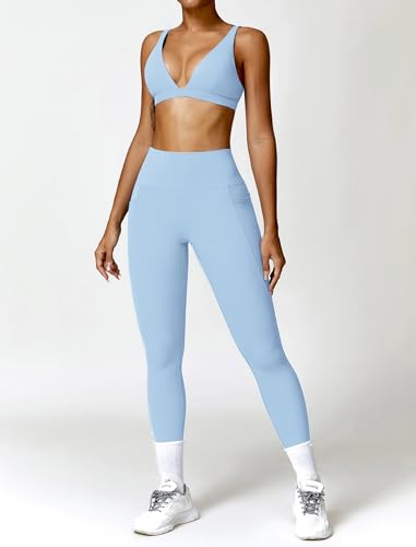 Image of ABOCIW Womens Deep V Neck Sports Bra Padded Low Impact Fitness Yoga Bra U Back Wireless Gym Workout Bra Crop Top