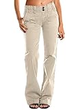 Flamingals Women's Wide Leg Cargo Pants Mid Waist Straight Leg Business Casual Work Dress Pants Khaki L