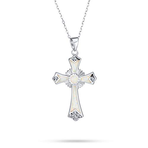 Created White Opal CZ Christian Eternal Circle Botonee Cross Pendant Necklace For Women For Teen 925 Sterling Silver