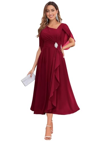 Tea Length Mother of The Bride Dresses for Women Chiffon Wedding Guest Dress