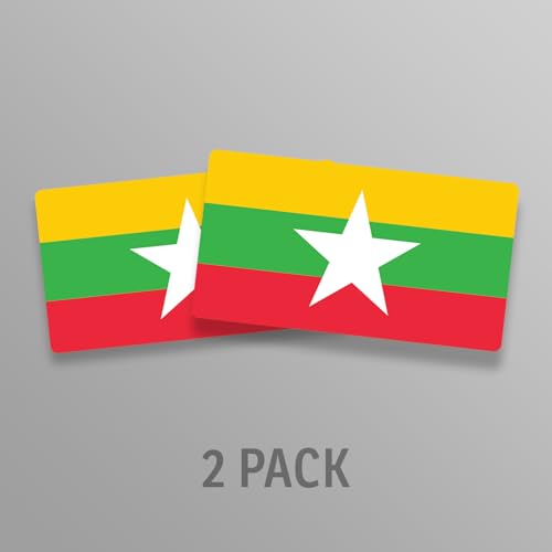 Image of World Country Flag Decal Stickers - Two Pack - for Cars Windows Bumpers Laptops Tablets Tumblers Cups Walls (Myanmar)