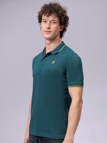 Image of The Indian Garage Co Men Slim Fit Solid Polo Neck Half Sleeves Tshirt