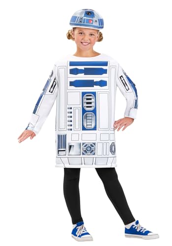 Jazwares Kids R2-D2 Costume - Official Star Wars Astromech Droid Outfit w/Printed Tunic & Matching Cap Medium