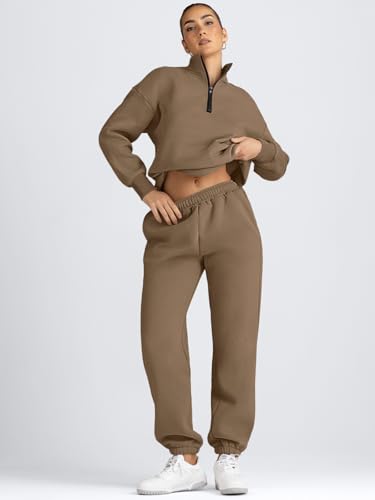 Image of AUTOMET Women's Sweatsuits 2 Piece Outfits Lounge Sets | Cozy Airport Outfits,Casual Sweat Sets for Fall and Winter,Half Zip Pullover and Baggy Sweatpants with Pockets
