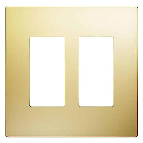 Image of LIDER Double Decorator Metal Wall Plate, Temperature and Impact Resistant, Screwless Cover, Modern Upgrade, Mid-Size 2-Gang 4.88 inch x 4.92 inch, LSMWP-32M-PB, UL Listed, Stainless Steel, Polished Brass