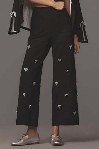 Ladyful Wide Leg Pant for Women Bow Rhinestone Casual High Waisted Business Work Dressy Cropped Pant Trouser2