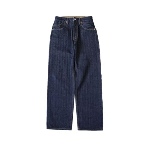 Men’S Casual Loose Fit Selvedge Denim Full Length Jeans Button Fly Midweight Striped Vintage Cinch Back