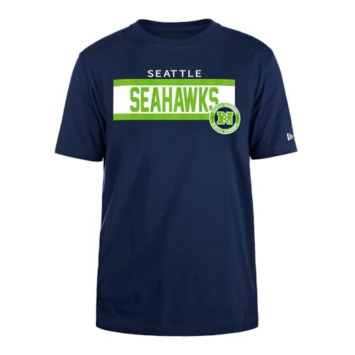 Seattle Seahawks New Era Cap NFL - Camiseta Regular con impresión de Tinta de Alta Densidad, gráfico Frontal, Color Original del Equipo, Unisex, Azul Marino