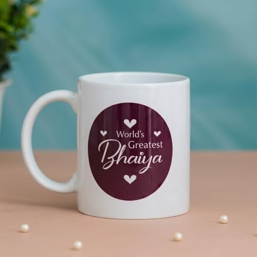 Image of Rakhi Gift for Brother and Bhabhi with 2 Printed Ceramic Mug 325 ML, Lumba Rakhi Set, Greeting Card and Tilak Set Combo for Bhaiya Bhabhi (WPM-3)