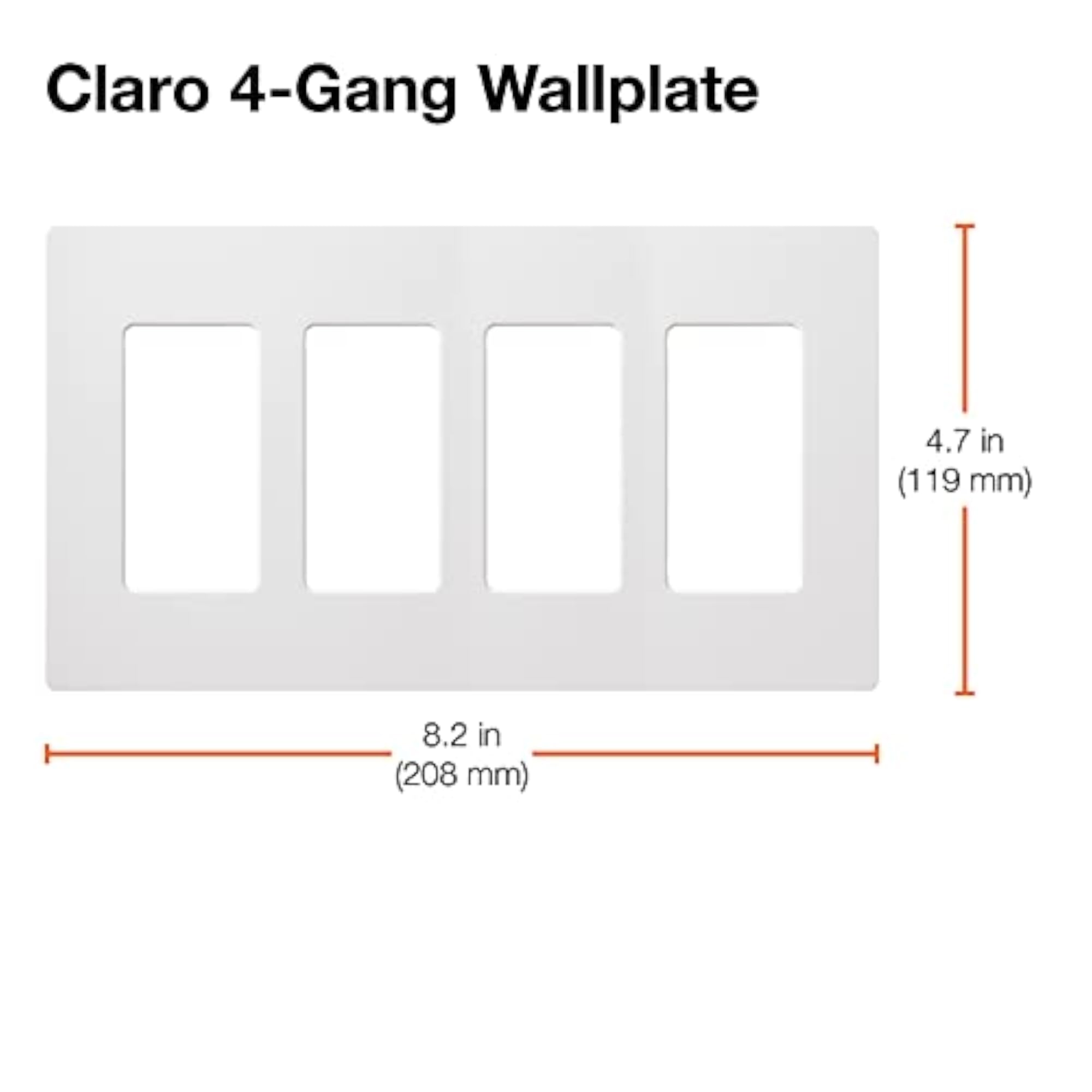 CW-4-WH 4-Gang Claro Wall Plate, White
