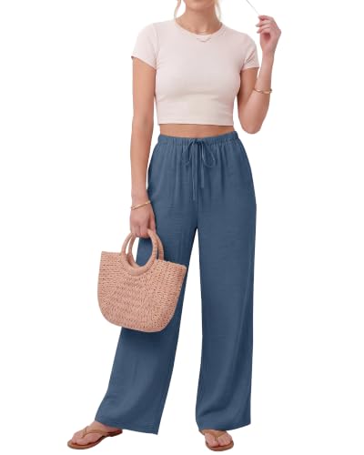 Image of ZOOSIXX Wide Leg Pants for Women - Palazzo Flowy Lounge Lightweight Summer Drawstring Trousers with Pockets Beach Vacation
