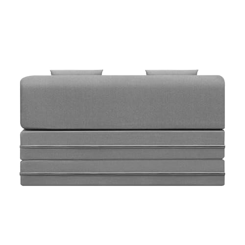 Image of Easy Foldable Two Seater Sofa Cum Bed in Grey Color Jute Fabric Washable Cover with Two Cushion 4x6 Feet for Home & Office Guest Room