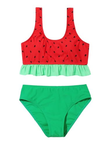 Image of Girl's Watermelon Print 2 Piece Bikini Set Cute Swim Beach Bathing Suit Red 120