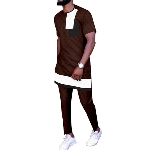 Ensemble chemise et pantalon à manches courtes imprimé tribal dashiki