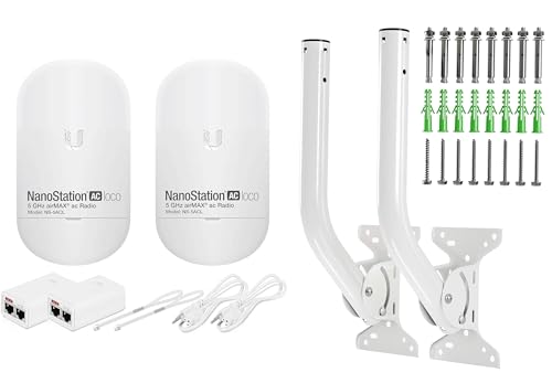 Wireless Bridge Ubiquiti LOCO5AC PRE-CONFIGURADO, Paquete de 2 Nanostation LOCO 5AC y 2 Kits de J-Poles, Puente WiFi exterior Punto a Punto, Plug and Play, 5GHz, 450+Mbps, Alcance 10+km miniatura 1