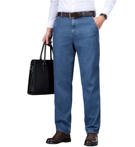 Jett Jeans for Older Men, Classic Men's Solid Elastic Waist Wide Leg Jeans, Relaxed fit, Pocket Zip and Button