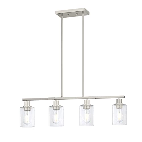 Doraimy Lighting Industrial Farmhouse 4 Light Kitchen Island Light 4.3" Clear Water Grain Glass Brushed Nickel Finish For Restaurant Over Sink Bar Pool Table #TOP1