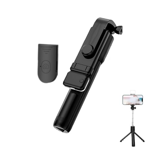 6 in 1 Wireless Bluetooth Selfie Stick, 360° Rotating Retractable Selfie Stick Tripod, Phone Tripod Stand with Detachable Wireless Remote, 3 Light Modes for Camera and Phone (Black)