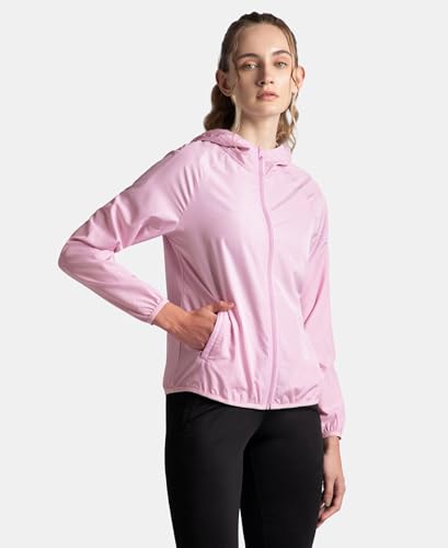 Image of Jockey MW50 Women's Microfiber Fabric Relaxed Fit Raglan Styled Water Resistant Hoodie Jacket with Stay Dry Treatment