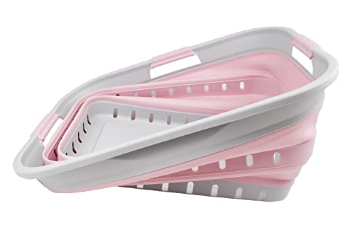 SAMMART-42L-11-gallon-Collapsible-Plastic-Laundry-Basket-Foldable-Pop-Up-Storage-ContainerOrganizer-Portable-Washing-Tub-Space-Saving-HamperBasket-GreyPale-Pink