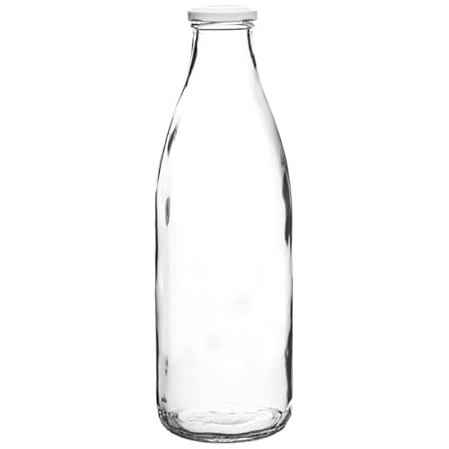 Utopia Milk Bottle 1ltr - Glass, Vintage, Retro, School Bottle with Lid