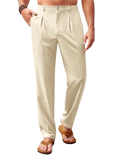 Image of Runcati Mens Casual Pants Elastic Waist Lightweight Loose Pleated Slacks
