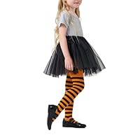 Century Star Gestreift Strumpfhose für Mädchen Baumwolle Strumpfhosen Halloween Weihnachten Kinderstrumpfhose Warme Strümpfe Orange und Schwarz L