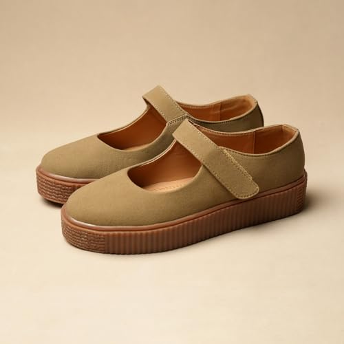 Image of Theater Women Maru Mary Jane Platform Shoes with Adjustable Strap | Soft Suede Finish | Cushioned Support for Casual & Smart Styling