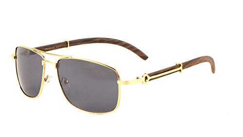 Dweebzilla Associate Aviator Metal & Faux Wood Buffs Full Rim Sunglasses