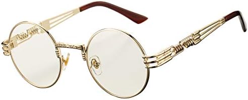 DeBuff Retro Round Steampunk Sunglasses Hippie Glasses Metal Frame (Gold Frame/Clear Lens)