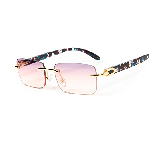 Street Knitted Men's Red Burgundy Gradient Tint Rimless Hip Hop Gold Frame Buffs Sunglasses2