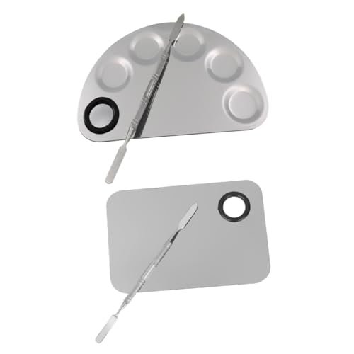 PartyKindom Stainless Steel Makeup Palette Set 2 Pcs Smooth Easy to Clean for Mixing Foundation Nail Art