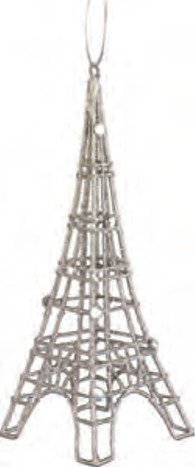C&F Ornament - Eiffel Tower - Silver Glittered Wire - with Clear Crystals- 7" High