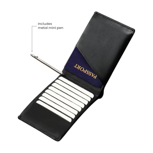 Leather Travel Wallet RFID - Slim Passport Holder for Men & Women - Fits Passport, Cards, SIMs, Pen & Boarding Pass - Secure Travel Document Organizer (Black)3
