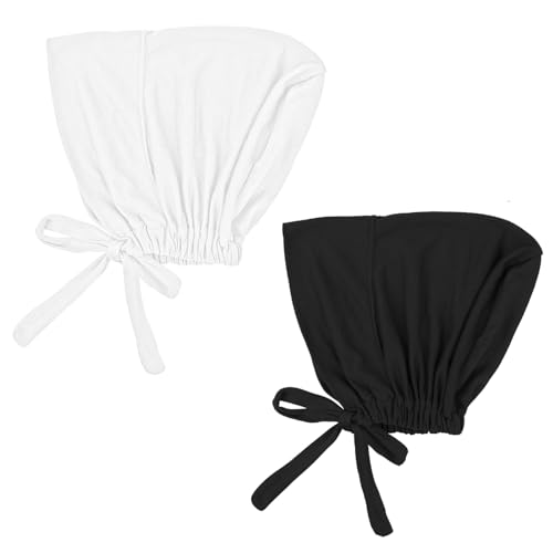 Tyqour 2pcs Hijab Undercap Hijab Caps for Women Non Slip Undercaps Head Coverings for Women, Black & White, Elastic Comfortable & Breathable