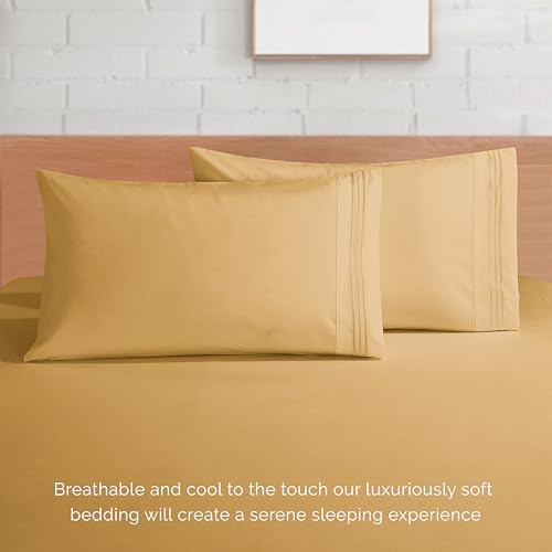 Elegant Comfort Luxury 1500 Premium Hotel Quality Microfiber 4-Piece Sheet Set - Soft, All Around Elastic 18-24 Inches Deep Fitted Sheet - Extra Deep Pocket Sheets, Full, Camel-Gold
