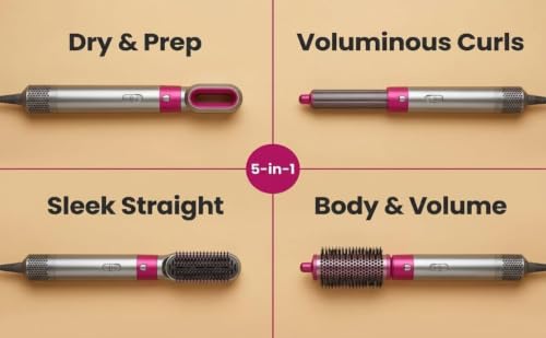 Image of 5-in-1 Hair Styler Hot Air Brush with Straightener, Curler, Dryer