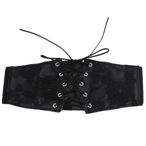 Retro Lace-up Black Waist Seal For Women Elastic Waist Wide Belt Wear