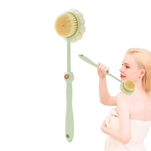 シャワーブラシ 長柄 バックブラシ 高密度毛 スクラバー 人間工学設計 背中用 ソフトブラシ 通気性 ヘッド 快適清掃 全身対応 掃除 ギア ドルメン 旅行用 (緑)