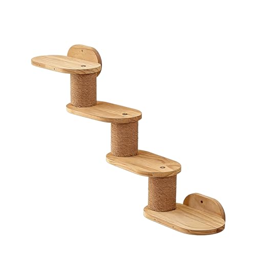 lianhuashan Cat Wall Climber with Scratching Post 4 Tier Wall Steps - 5.7in Wide Shelves for Climbing and Perching